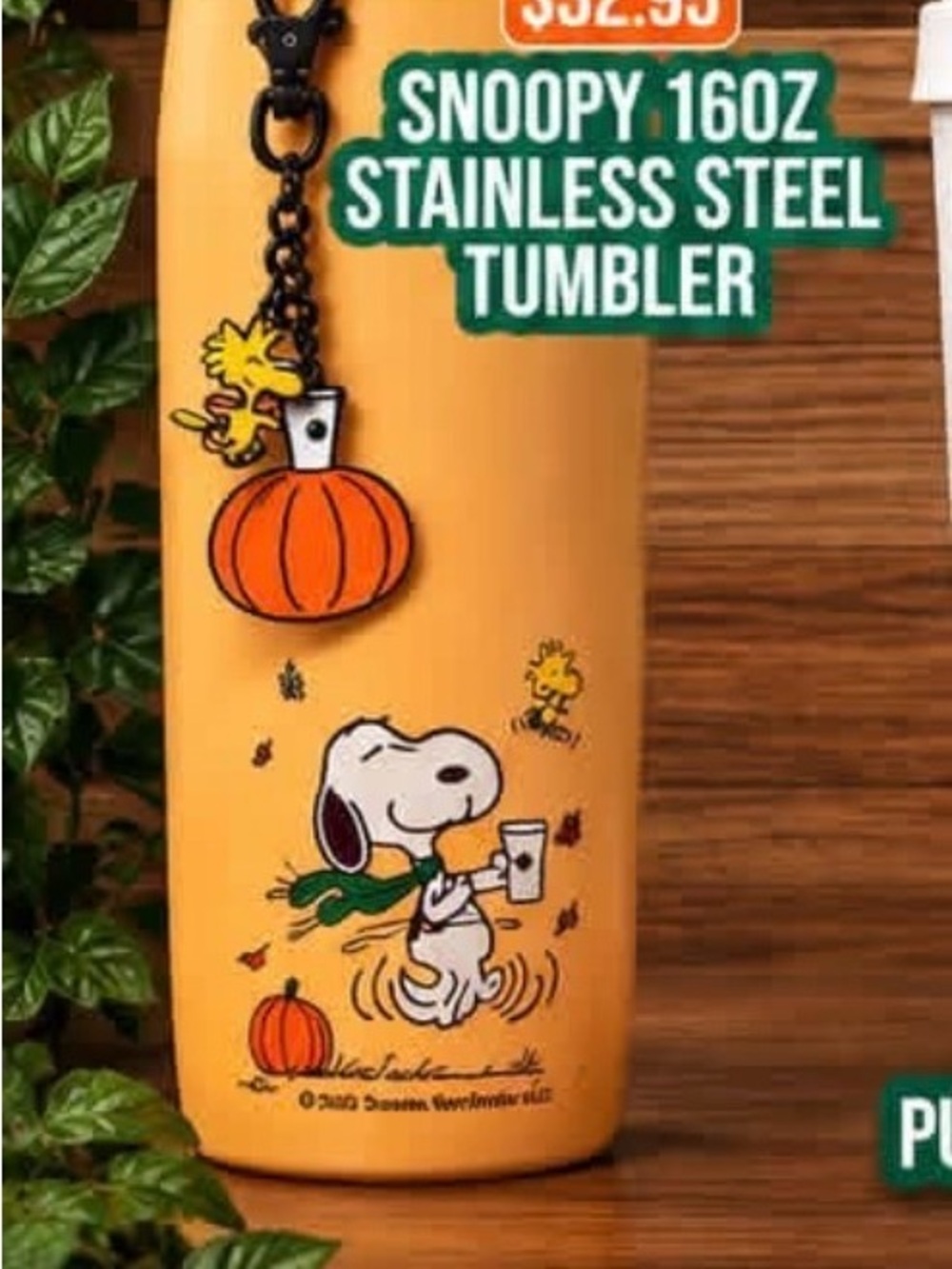 Starbucks Orange Snoopy Pumpkin Stainless Steel Tumbler